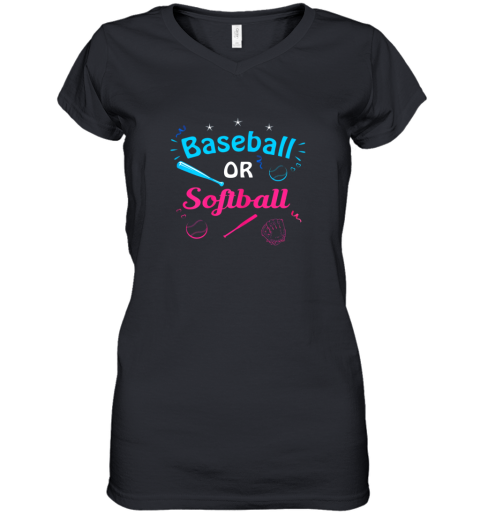 Baseball Or Softball Annoucement Gender Reveal Pink Or Blue Women's V-Neck T-Shirt