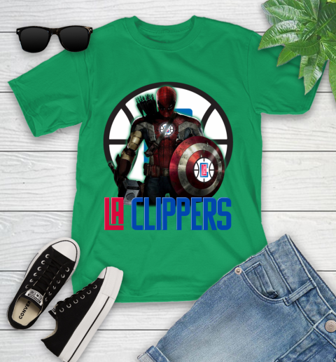 LA Clippers NBA Basketball Captain America Thor Spider Man Hawkeye Avengers Youth T-Shirt 6