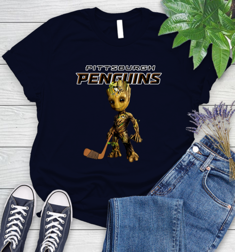 Pittsburgh Penguins NHL Hockey Groot Marvel Guardians Of The Galaxy Women's T-Shirt 3
