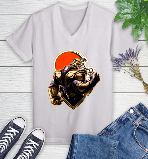NFL Thanos Avengers Endgame Football Sports Cleveland Browns Women's V-Neck T-Shirt