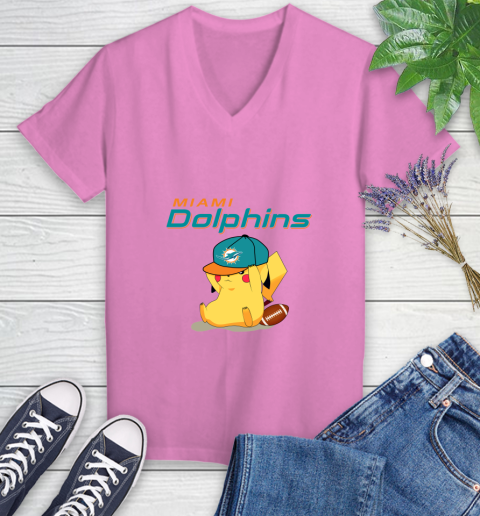 NFL Pikachu Football Sports Miami Dolphins Women's V-Neck T-Shirt 14