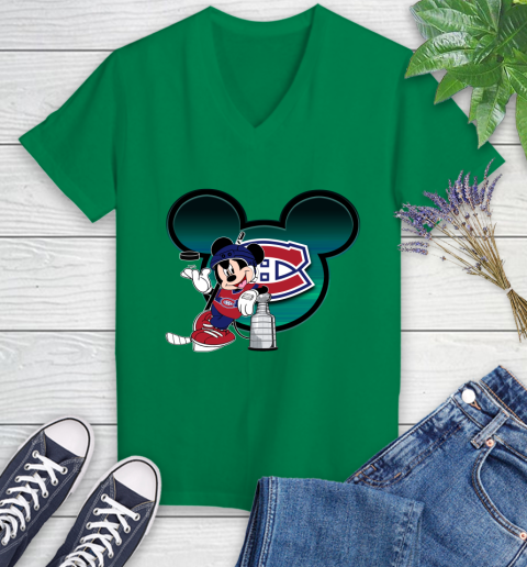 NHL Montreal Canadiens Stanley Cup Mickey Mouse Disney Hockey T Shirt Women's V-Neck T-Shirt 5