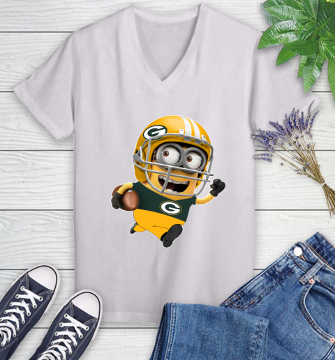 NFL Green Bay Packers Minions Disney Football Sports Women's V-Neck T-Shirt