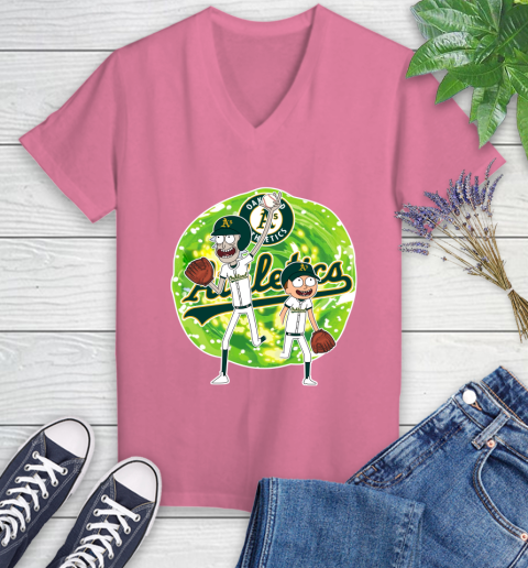 MLB Oakland Athletics Rick And Morty Baseball Sports Women's V-Neck T-Shirt 13