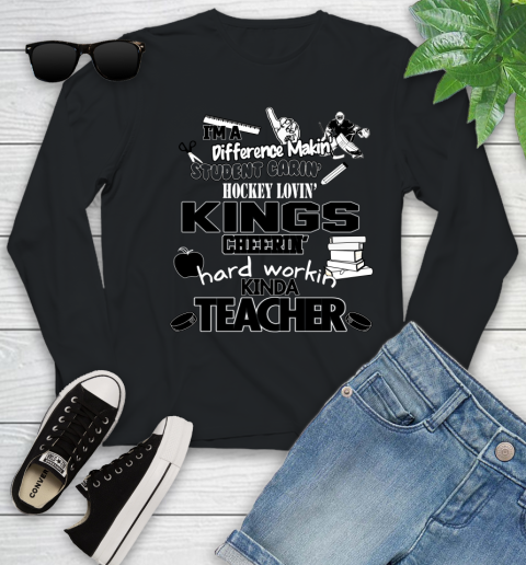 Los Angeles Kings NHL I'm A Difference Making Student Caring Hockey Loving Kinda Teacher Youth Long Sleeve