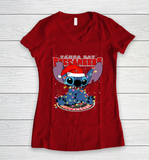 Tampa Bay Buccaneers NFL Football noel stitch Christmas Women's V-Neck T-Shirt 6