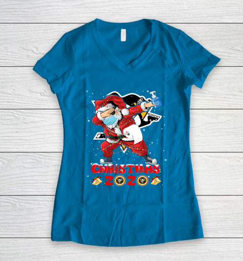 Pittsburgh Penguins Funny Santa Claus Dabbing Christmas 2020 NHL Women's V-Neck T-Shirt 5