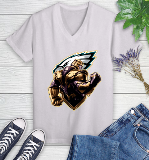 NFL Thanos Avengers Endgame Football Sports Philadelphia Eagles Women's V-Neck T-Shirt