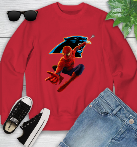 NFL Spider Man Avengers Endgame Football Carolina Panthers Youth Sweatshirt 9