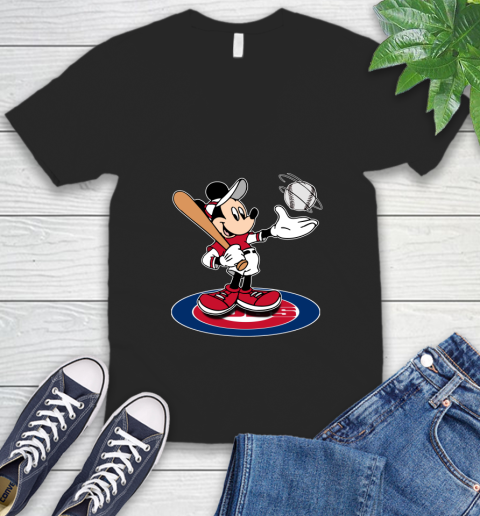 MLB Baseball Chicago Cubs Cheerful Mickey Disney Shirt V-Neck T-Shirt