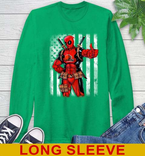 NFL Football Cleveland Browns Deadpool American Flag Shirt Long Sleeve T-Shirt 8