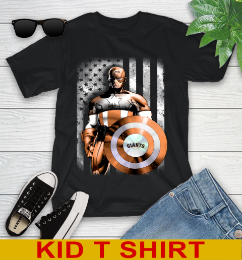 San Francisco Giants MLB Baseball Captain America Marvel Avengers American Flag Shirt Youth T-Shirt