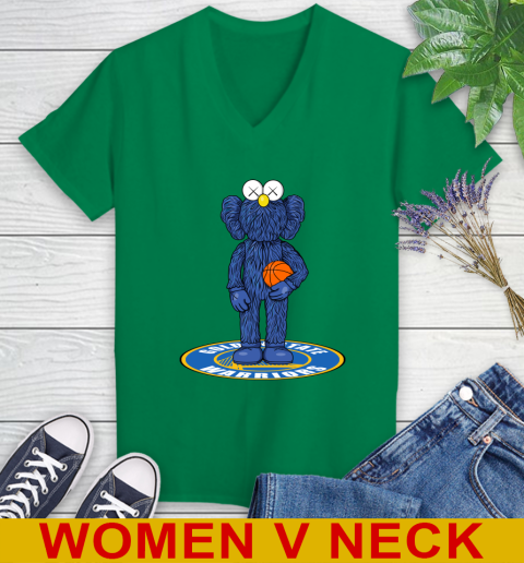 NBA Basketball Golden State Warriors Kaws Bff Blue Figure Shirt Women's V-Neck T-Shirt - Image 7