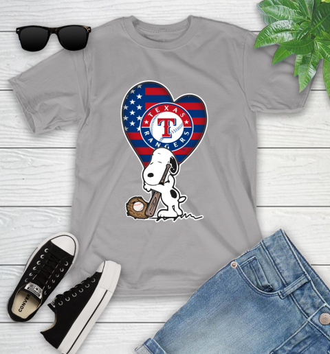 Texas Rangers MLB Baseball The Peanuts Movie Adorable Snoopy Youth T-Shirt 4
