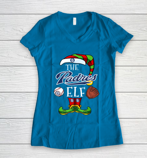 San Diego Padres Christmas ELF Funny MLB Women's V-Neck T-Shirt 5