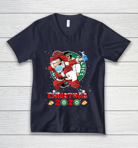 Boston Celtics Funny Santa Claus Dabbing Christmas 2020 NBA V-Neck T-Shirt 2