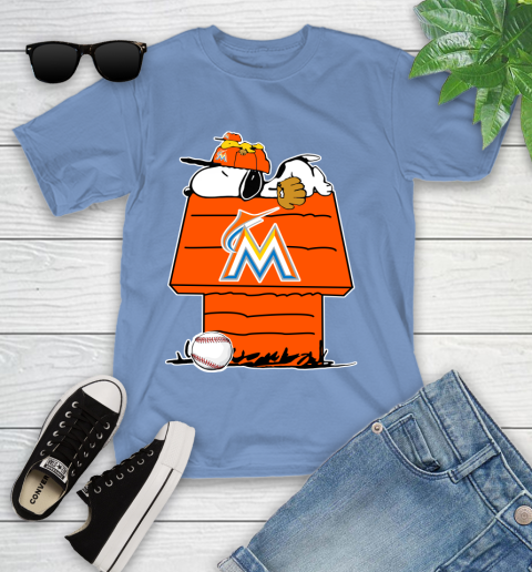 MLB Miami Marlins Snoopy Woodstock The Peanuts Movie Baseball T Shirt Youth T-Shirt 11