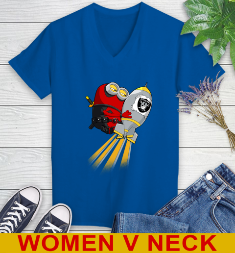 NFL Football Oakland Raiders Deadpool Minion Marvel Shirt Women's V-Neck T-Shirt 9