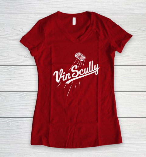 Vin Scully Microphone Women's V-Neck T-Shirt 6