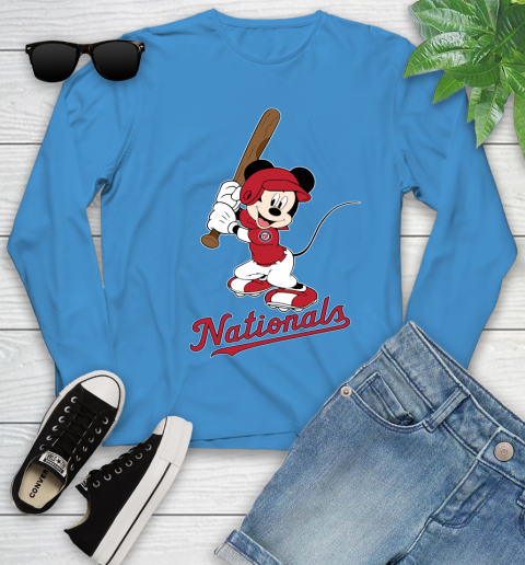 MLB Baseball Washington Nationals Cheerful Mickey Mouse Shirt Youth Long Sleeve - Image 8
