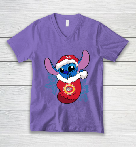 Kansas City Chiefs Christmas Stitch In The Sock Funny Disney NFL V-Neck T-Shirt 9