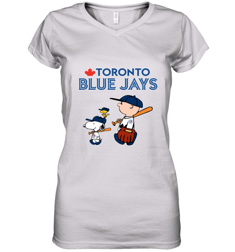 Toronto Blue Jays Let's Play Baseball Together Snoopy MLB Women's V-Neck T-Shirt