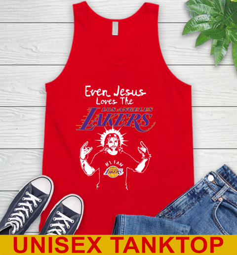 Los Angeles Lakers NBA Basketball Even Jesus Loves The Lakers Shirt Tank Top - Image 6