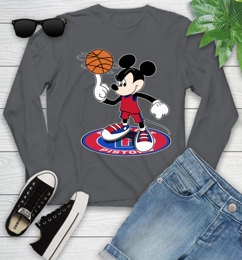 NBA Basketball Detroit Pistons Cheerful Mickey Disney Shirt Youth Long Sleeve 8