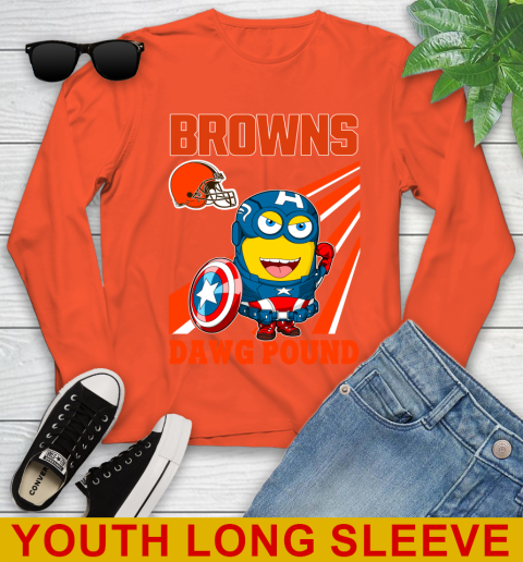 NFL Football Cleveland Browns Captain America Marvel Avengers Minion Shirt Youth Long Sleeve 3