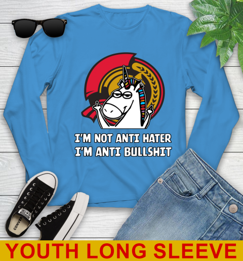 Ottawa Senators NHL Hockey Unicorn I'm Not Anti Hater I'm Anti Bullshit Youth Long Sleeve 8
