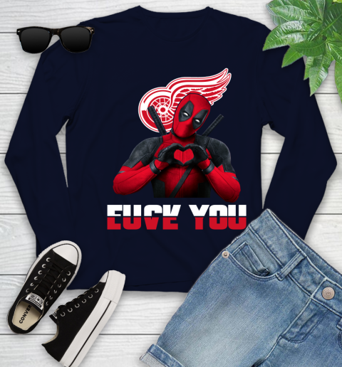 NHL Detroit Red Wings Deadpool Love You Fuck You Hockey Sports Youth Long Sleeve 2