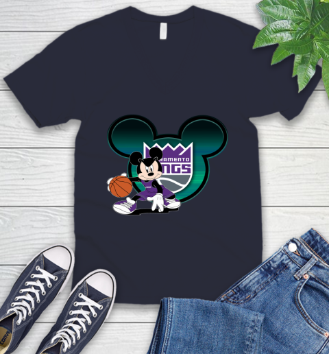 NBA Sacramento Kings Mickey Mouse Disney Basketball V-Neck T-Shirt 3
