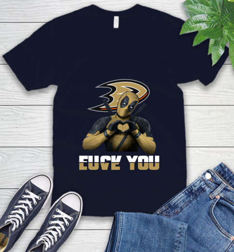NHL Deadpool Love You Fuck You Hockey Sports V-Neck T-Shirt 2