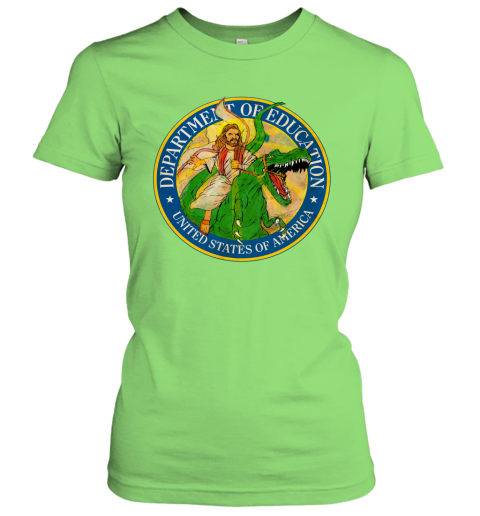 uz7t department of education badass jesus riding a dinosaur shirts ladies t shirt 20 front lime