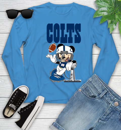 NFL Indianapolis Colts Mickey Mouse Disney Super Bowl Football T Shirt Youth Long Sleeve 7
