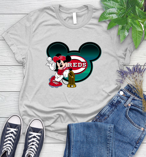 MLB Cincinnati Reds The Commissioner's Trophy Mickey Mouse Disney Women's T-Shirt