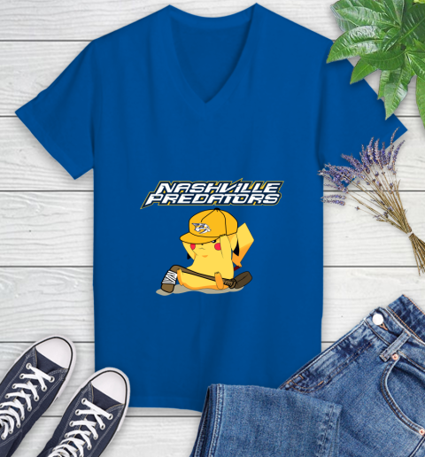 NHL Pikachu Hockey Sports Nashville Predators Women's V-Neck T-Shirt 10