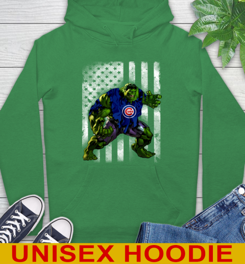 Chicago Cubs Hulk Marvel Avengers MLB Baseball American Flag Hoodie 8