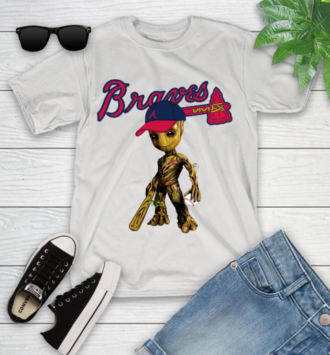 MLB Atlanta Braves Groot Guardians Of The Galaxy Baseball Youth T-Shirt 1
