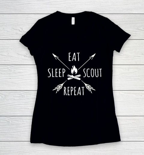 Camping Shirt Eat Sleep Scout Repeat Women's V-Neck T-Shirt