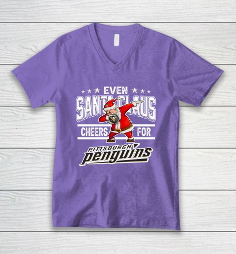 Pittsburgh Penguins Even Santa Claus Cheers For Christmas NHL V-Neck T-Shirt 8
