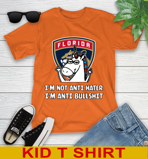 Florida Panthers NHL Hockey Unicorn I'm Not Anti Hater I'm Anti Bullshit Youth T-Shirt 7