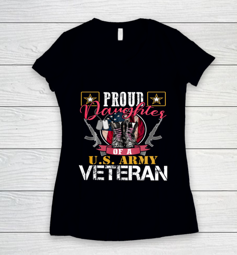 Veteran Shirt Vintage Proud Daughter Of A U S Army Veteran Gift Mom Dad Women's V-Neck T-Shirt