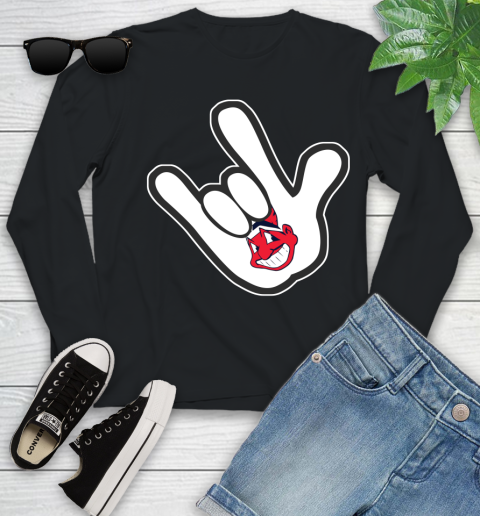 Cleveland Indians MLB Baseball Mickey Rock Hand Disney Youth Long Sleeve 2