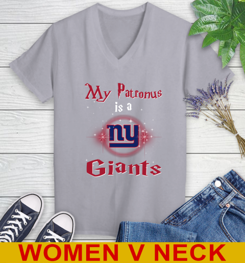 NFL Football Harry Potter My Patronus Is A New York Giants Women's V-Neck T-Shirt 4