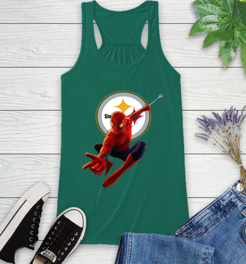 NFL Spider Man Avengers Endgame Football Pittsburgh Steelers Racerback Tank 7