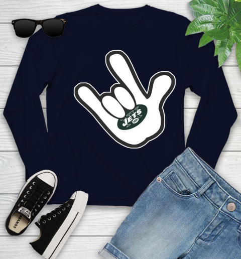 New York Jets NFL Football Mickey Rock Hand Disney Youth Long Sleeve 3