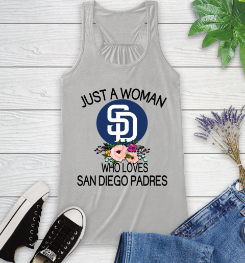 MLB Just A Woman Who Loves San Diego Padres Baseball Sports Racerback Tank