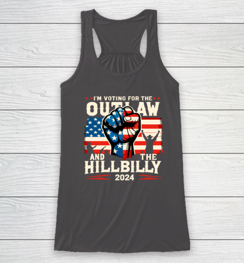 I'm Voting For the Outlaw And The Hillbilly 2024 US Flag Racerback Tank 6