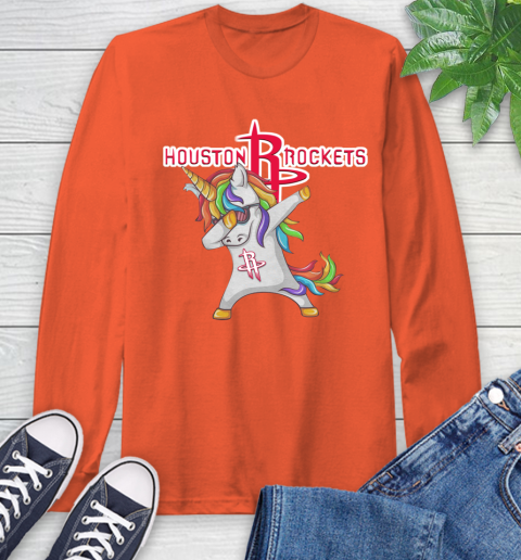 Houston Rockets NBA Basketball Funny Unicorn Dabbing Sports Long Sleeve T-Shirt 5